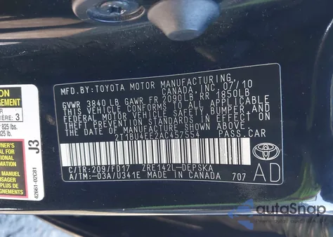 2010 Toyota Corolla S из США, поврежденный, VIN 2T1BU4EE2AC457554